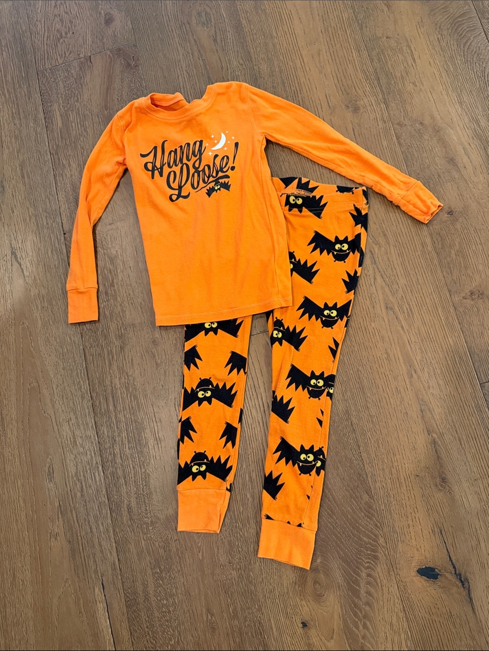 Old Navy Orange Halloween Pajama Set with Black Bat Print